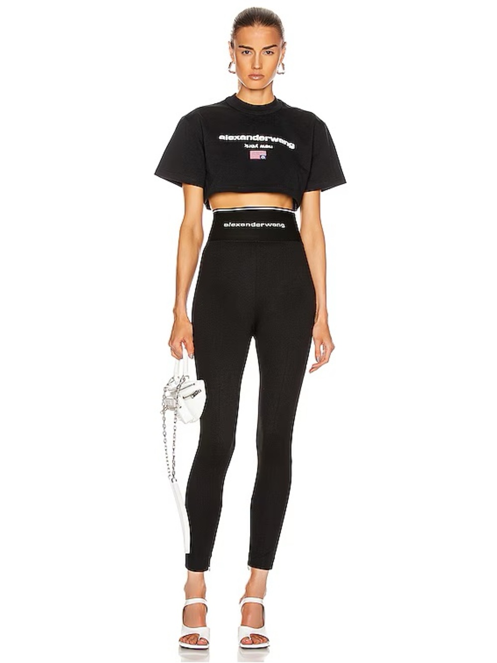 ALEXANDER WANG EXPOSED ZIPPER LOGO LEGGING, SZ 0 BLACK